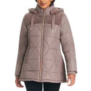 52. 2X - ASHLEY STEWART - Tan Hooded Puffer Jacket Poly-Fill NEW $160 msrp